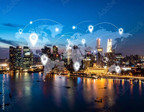 Global Logistics & Urban Connectivity: World Map with Location Pins