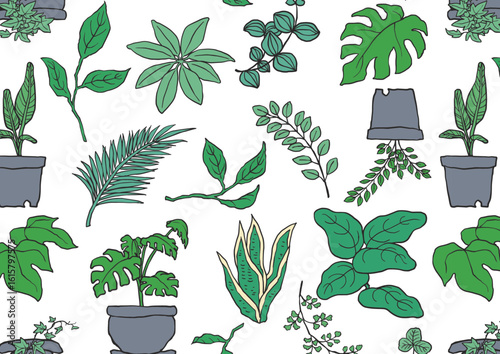いろいろな植物の線画調壁紙