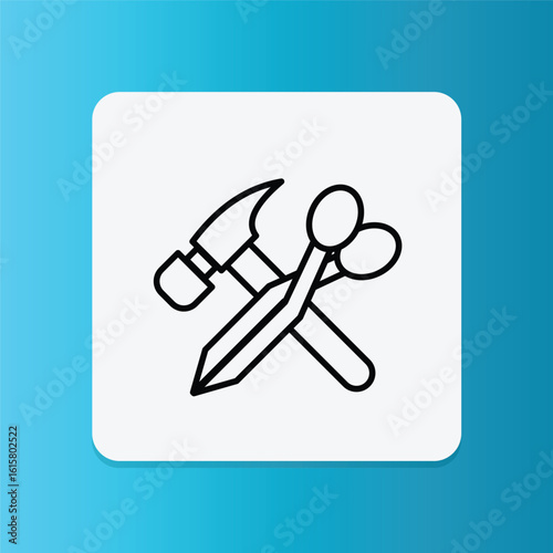 Crossed hammer and scissors representing crafting or shoe making.