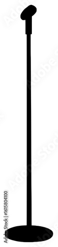 Silhouette of a microphone on a stand, black color isolated on white background