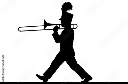 Silhouette of a Trombone Player in Marching Pose