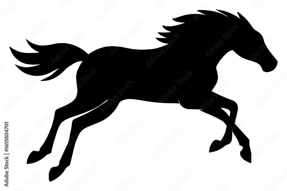 Obraz premium Silhouette of a Galloping Horse in Black