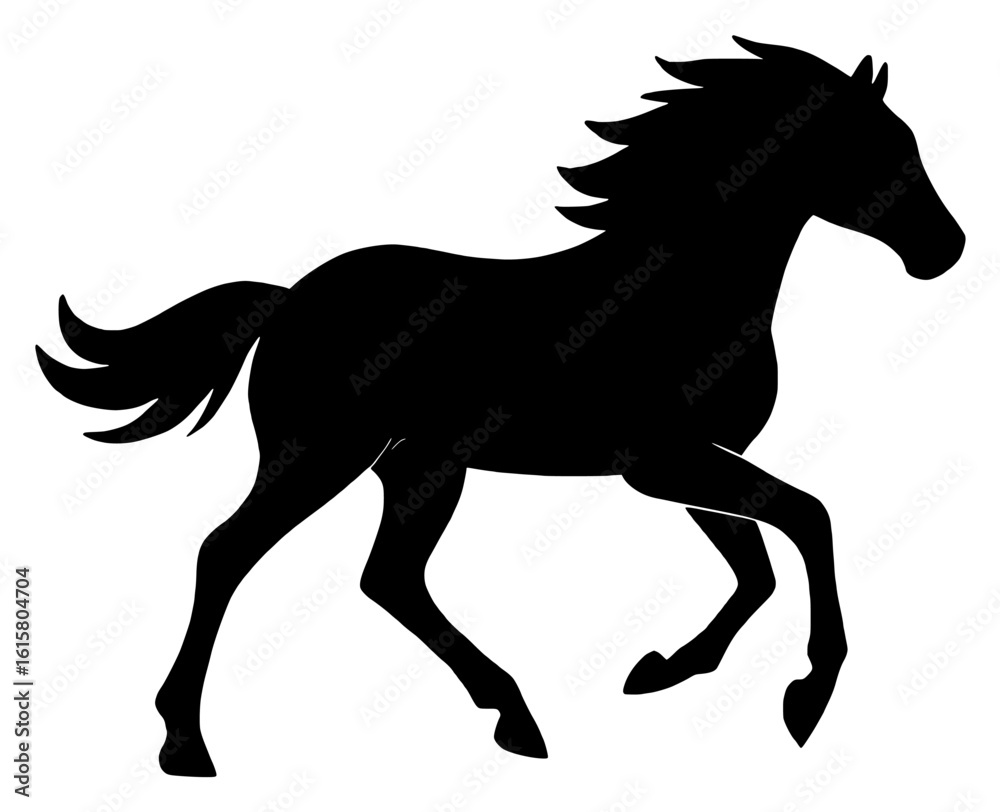Obraz premium Silhouette of a Horse in Motion, Black Color Isolated on White Background