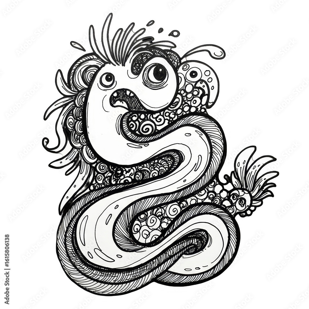 Fototapeta premium Whimsical Snake Doodle Illustration on Transparent Background