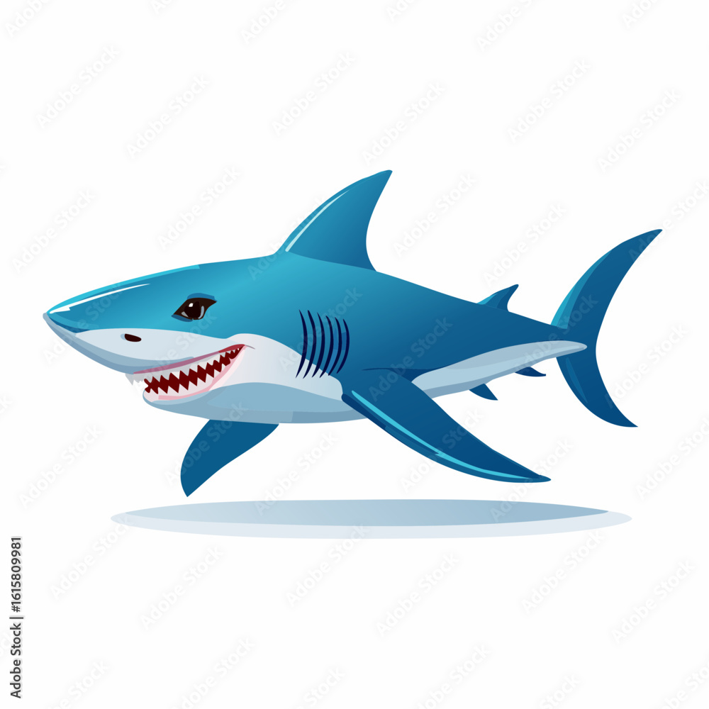 Fototapeta premium Cartoon shark illustration with fierce expression and striking blue coloration