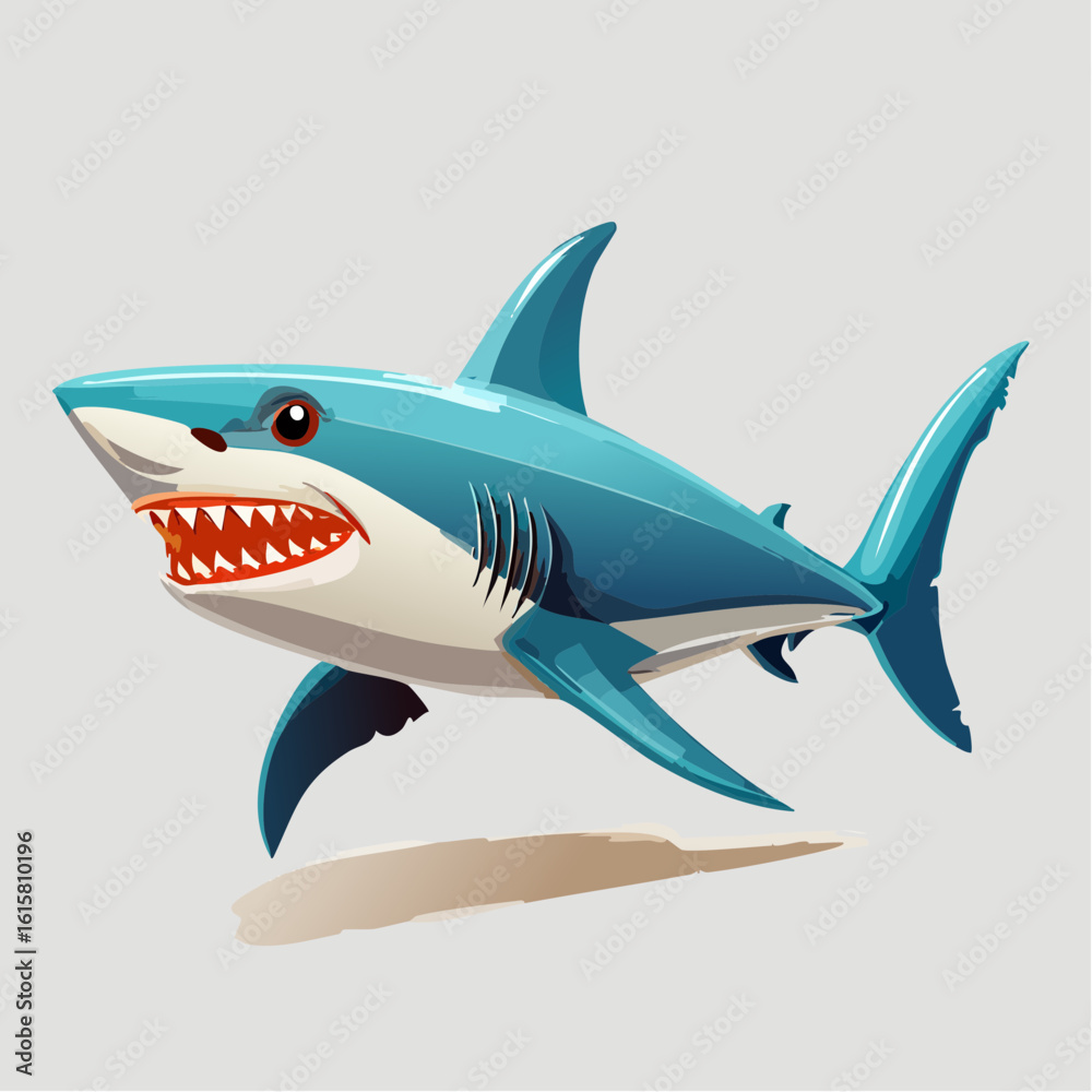 Obraz premium Cartoon Shark with Sharp Teeth: A Simplified Marine Predator Illustration for Educational Purposes