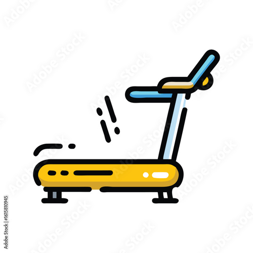 Modern treadmill icon depicting a yellow and blue exercise machine for running and walking workouts