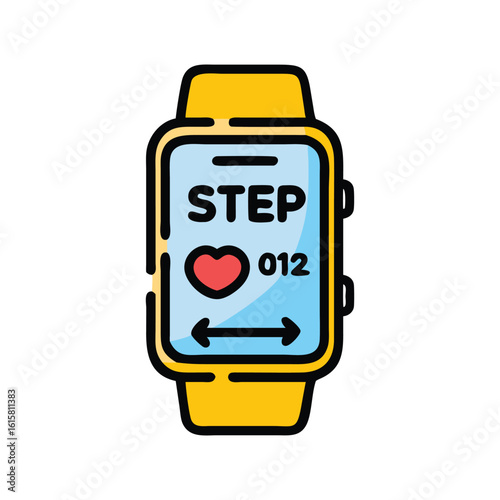 Modern yellow smartwatch displays step count and heart rate symbolizing health and fitness tracking technology