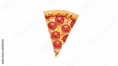 Top view pepperoni pizza slice isolated on white background. 4k animation video.