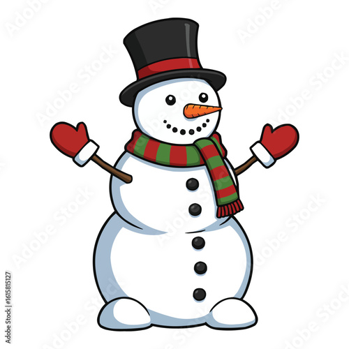 Cheerful Snowman with Top Hat and Scarf, Winter Holiday Icon