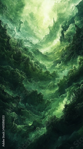 Abstract Green Cloudscape with Light Streaks