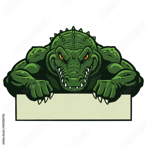 Strong Alligator Mascot Holding Sign