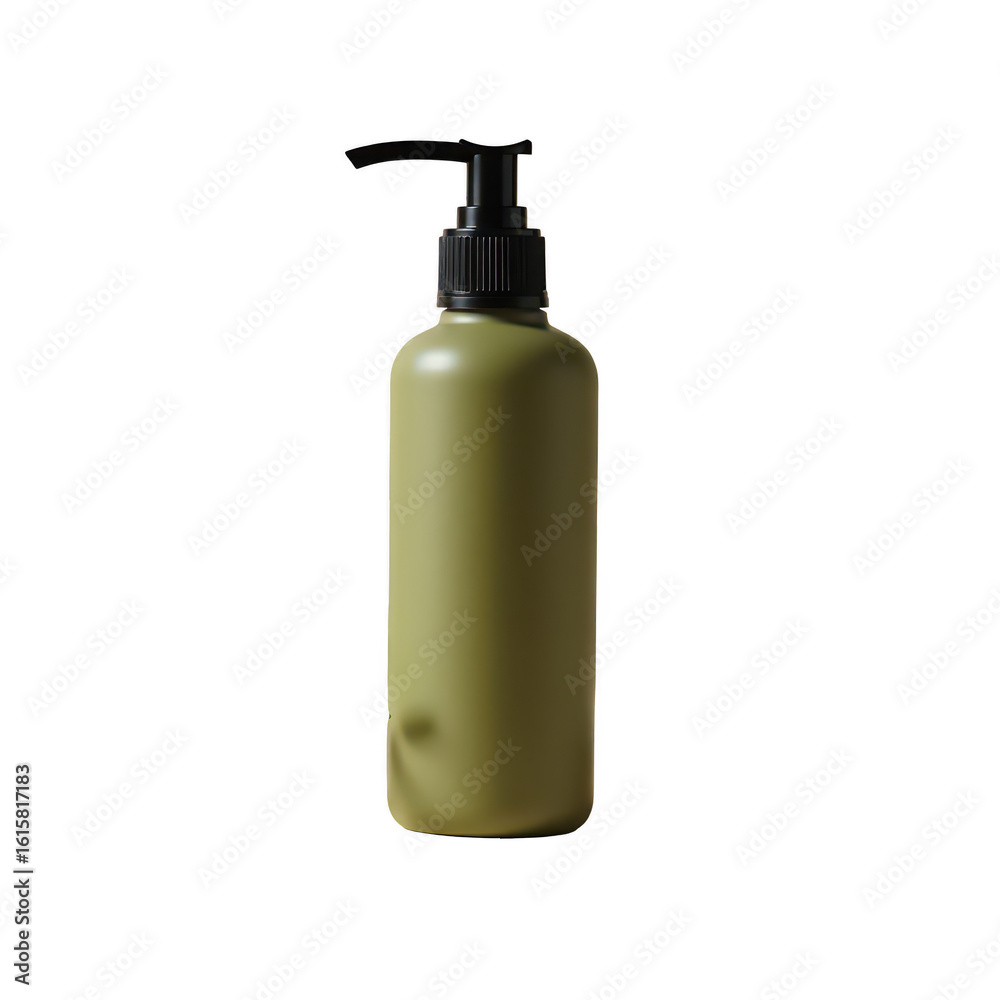 Fototapeta premium Olive green pump bottle against a black background.