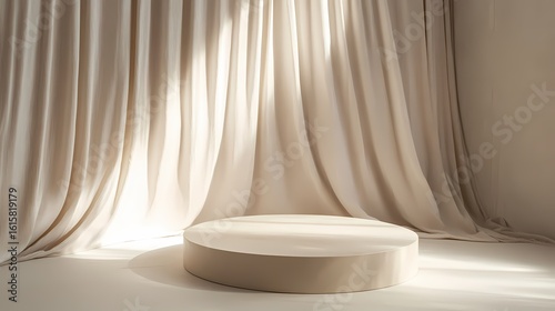 Empty modern round wooden podium side table