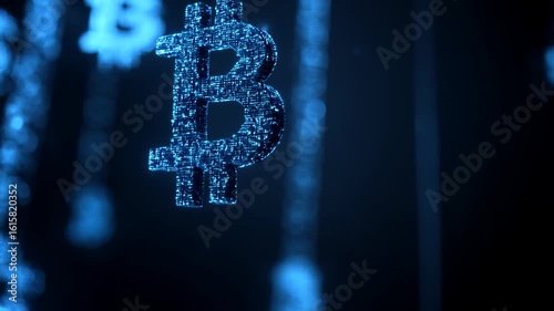 Bit coin blue theme high technology style icon zoom in shot