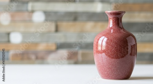A Speckled Red Ceramic Vase with a Narrow Neck