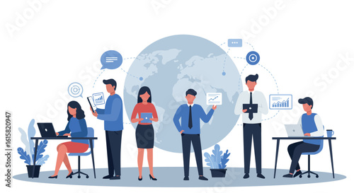 Modern office people working with global connections and technology