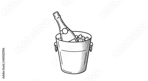 Black and white champagne bottle in ice bucket line art
