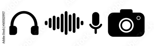 Podcast Studio UI Design Elements - Modern Podcast Interface Vector Graphics