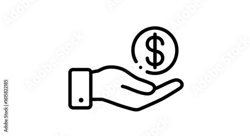 Outlined hand holding dollar sign for financial business concepts