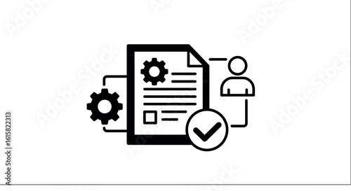 Document management icon with gear and user outline for workflow solutions