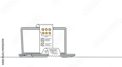Customer feedback concept: online reviews and ratings on laptop screens