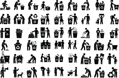 Recycling Activity Silhouette Icon Set Eco-Friendly Waste Sorting Black Silhouette Collection
