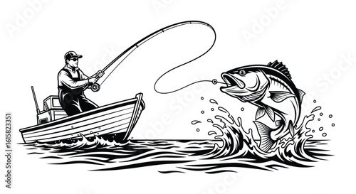 Fishing Adventure: Angler Catching a Big Fish from a Boat