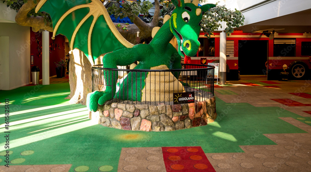 Obraz premium Colorful LEGO Dragon Statue at the Entrance to Legoland Hotel, Billund, Denmark, 18 July 2018