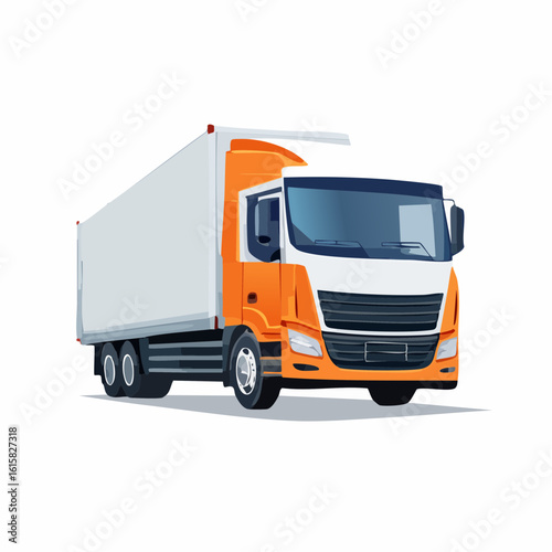 A vibrant delivery truck with a cargo box, ready for transport and logistics operations