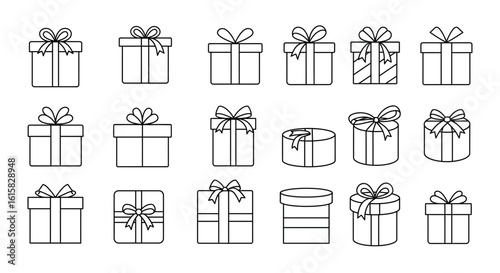 A collection of elegantly outlined gift box icons perfect for holiday and event designs