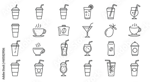 Black and white outline icons representing a variety of drinks and beverage choices