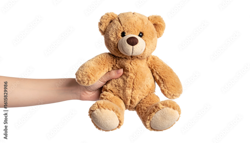 Fototapeta premium Gentle embrace, a closeup of teddy bear held in loving hand, symbolizing comfort and affection