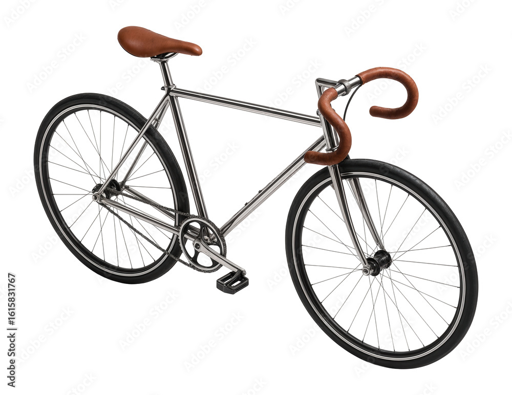 Obraz premium Fixed-gear bike with classic steel tubing and leather-wrapped handlebars