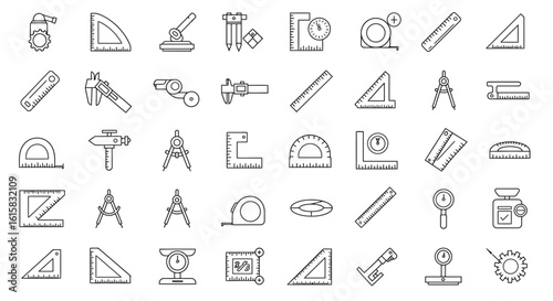 Collection of engineering measuring tools symbols, vector graphic element on white background