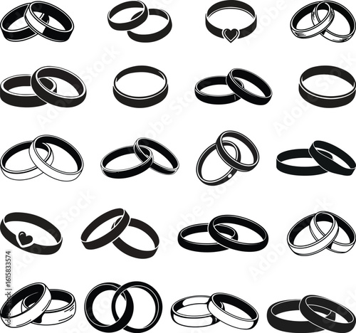 Collection of wedding rings and bands isolated on white background