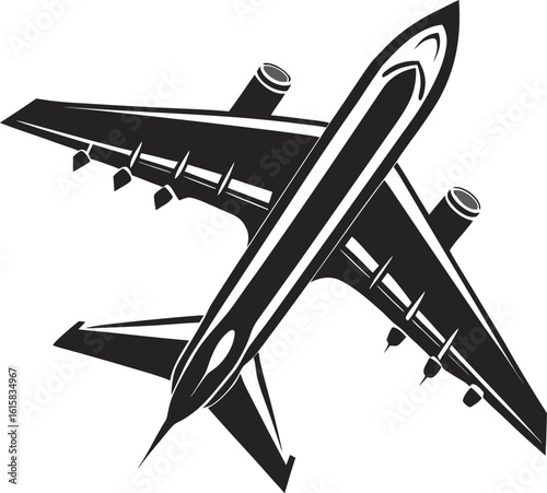 High-quality vector illustration of a passenger airplane in dynamic flight on a white background.