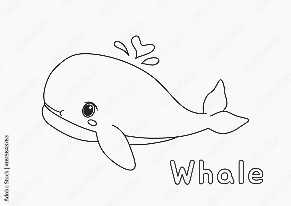 Obraz premium Illustration of whale line art with simple outline. Coloring page for kids.