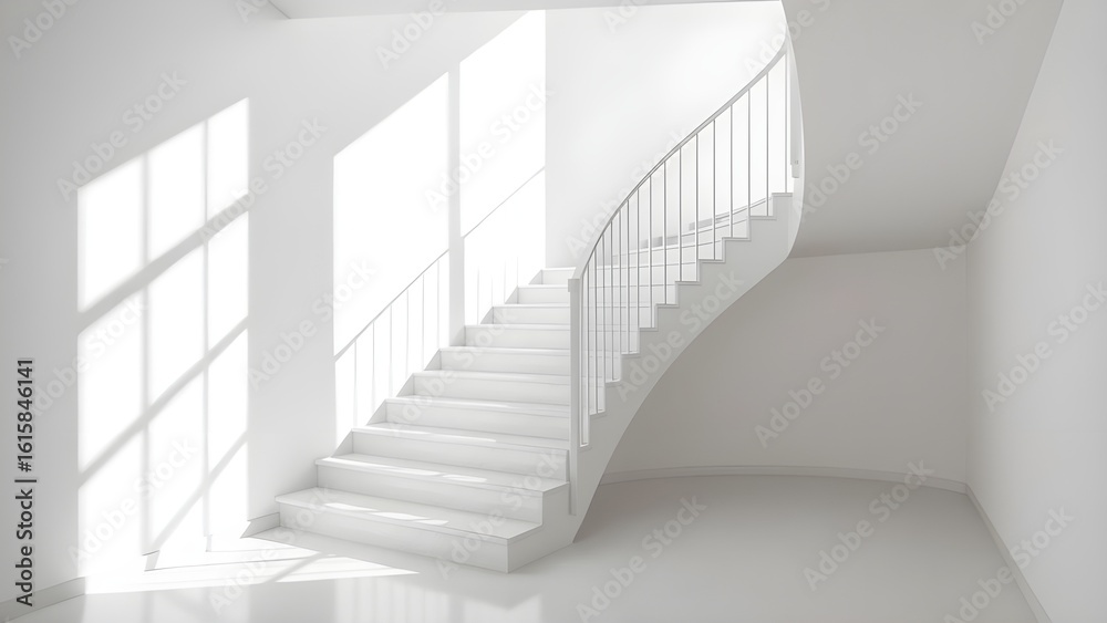 Obraz premium White Interior Staircase with Light and Shadow