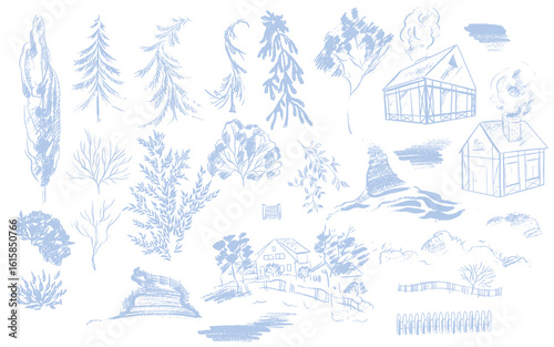Blue Toile Christmas  with blooming elements .