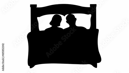Silhouette of a couple in bed with pillows and a headboard creating a romantic and intimate scene image