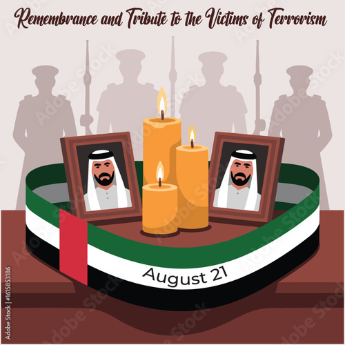 Commemoration Day Tribute with Military and Flag Illustration – Honoring Victims of Terrorism