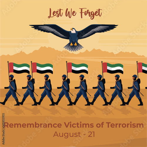 Commemoration Day Tribute with Military and Flag Illustration – Honoring Victims of Terrorism