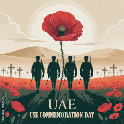 Commemoration Day Tribute with Military and Flag Illustration – Honoring Victims of Terrorism