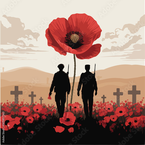 Commemoration Day Tribute with Military and Flag Illustration – Honoring Victims of Terrorism