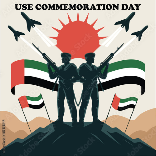 Commemoration Day Tribute with Military and Flag Illustration – Honoring Victims of Terrorism