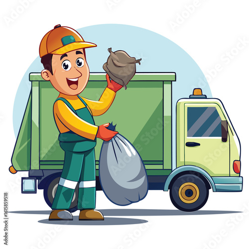 Waste Cleaner Truck in Action Illustration