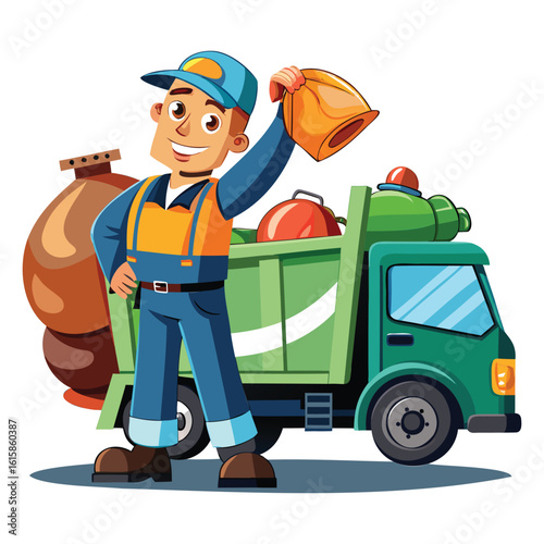 Waste Cleaner Truck in Action Illustration