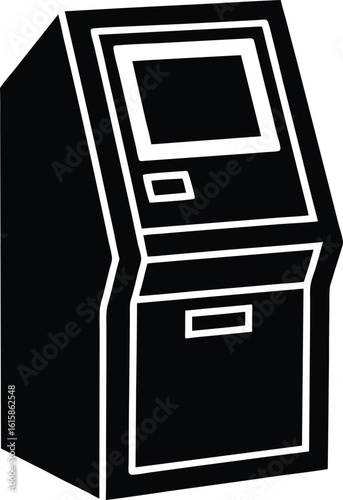 Black and white vector icon of an automated teller machine. Simple ATM cash machine symbol.