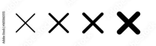 Series of X symbols in varying line weights from thin to bold, representing cancel, close, error, rejection, or wrong action concepts in user interface and communication design